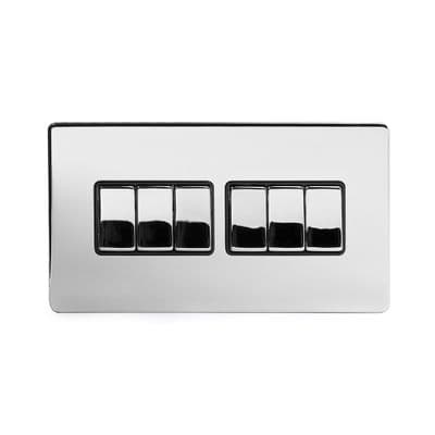 Soho Polished Chrome 6 Gang 1 or 2 Way Rocker Light Switch SS-SH-20-LTS106-PCB