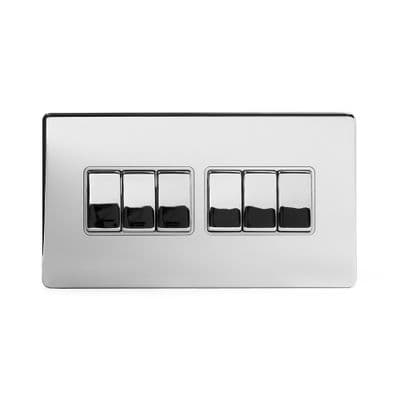 Soho Polished Chrome 6 Gang 1 or 2 Way Rocker Light Switch SS-SH-20-LTS106-PCW
