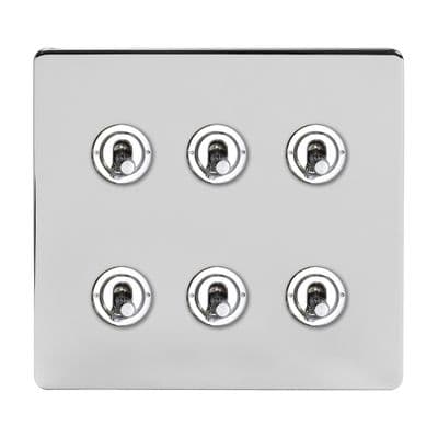 Soho Polished Chrome 6 Gang 1 or 2 Way Toggle Light Switch Art Deco SS-SH-2D-LTS306-PC