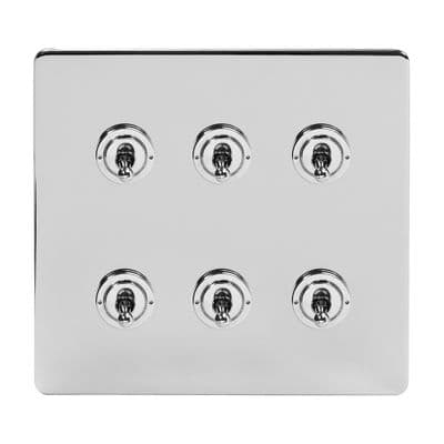 Soho Polished Chrome 6 Gang 1 or 2 Way Toggle Light Switch SS-SH-20-LTS306-PC