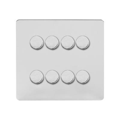 Soho Polished Chrome 8 Gang 1 or 2 Way 150W LED Dimmer Switch Art Deco SS-SH-1D-LTS218-PC