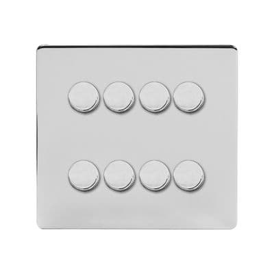 Soho Polished Chrome 8 Gang 1 or 2 Way 150W LED Dimmer Switch Art Deco SS-SH-2D-LTS218-PC