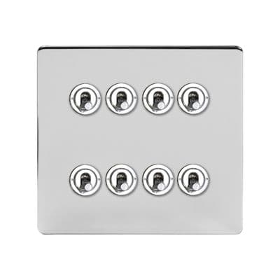Soho Polished Chrome 8 Gang 1 or 2 Way Toggle Light Switch Art Deco SS-SH-2D-LTS308-PC