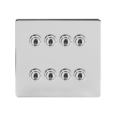 Soho Polished Chrome 8 Gang 1 or 2 Way Toggle Light Switch SS-SH-20-LTS308-PC