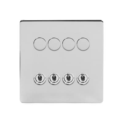 Soho Polished Chrome 8 Gang 4 x 2W LED Dimmer & 4 x 2W Toggle Switch SS-SH-20-LTS381-PC