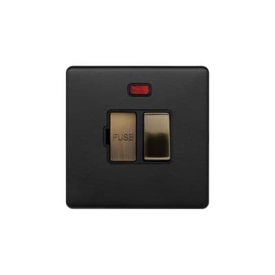 Soho SS-SH-22-ISO134-MBT Matt Black & Antique Brass Switched Fused Spur 13A DP Neon