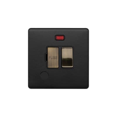 Soho SS-SH-22-ISO136-MBT Matt Black & Antique Brass Switched Fused Spur Flex Outlet 13A DP Neon