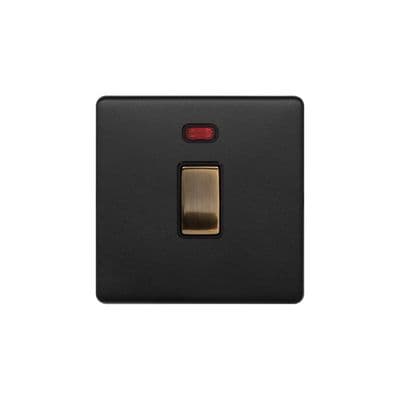 Soho SS-SH-22-ISO202-MBT Matt Black & Antique Brass 1 Gang 20A Double Pole Switch Neon