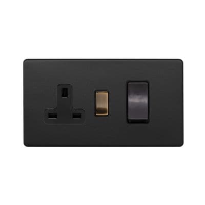 Soho SS-SH-22-ISO455-MBT Matt Black & Antique Brass 45A DP Cooker Switch & 13A Switched Socket