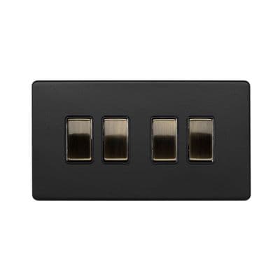 Soho SS-SH-22-LTS114-MBT Matt Black & Antique Brass 4 Gang Intermediate Rocker Light Switch
