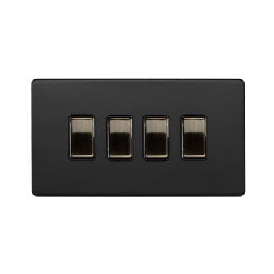 Soho SS-SH-22-LTS136-MBT Matt Black & Antique Brass 4 Gang Rocker Switch 3 x 2W & 1 x Intermediate