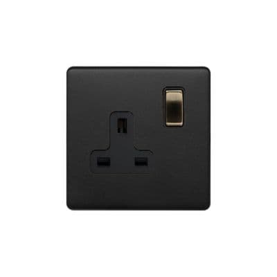 Soho SS-SH-22-SKT101-MBT Matt Black & Antique Brass 1 Gang Single 13A DP Switched Plug Socket