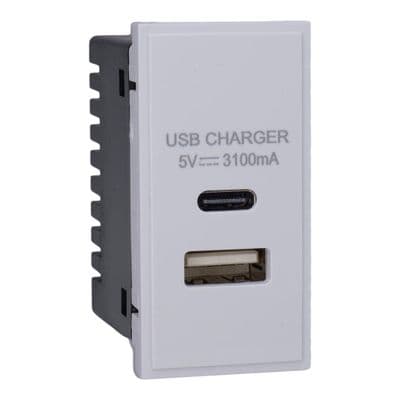Varilight DUSBHACW DataGrid White Double USB A & C Charging Module 15.5W Shared (1 DataGrid Space)