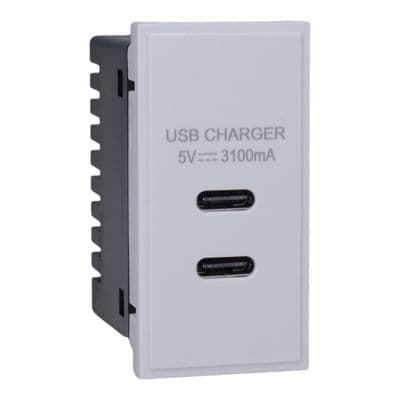 Varilight DUSBHCCW DataGrid White Double USB C Charging Module 15.5W Shared (1 DataGrid Space)