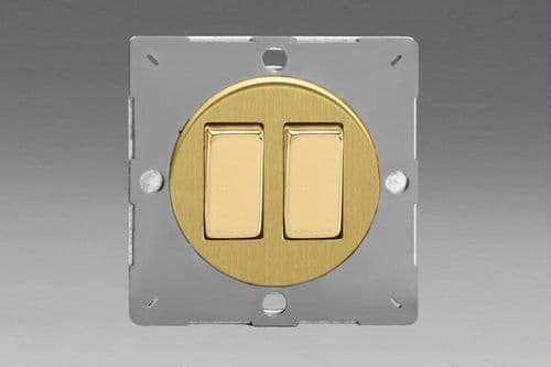 Varilight EG2B Euro Brushed Brass VariGrid 2 Gang 10A 1 or 2 Way Rocker Light Switch