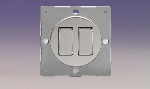 Varilight EG2C Euro Polished Chrome VariGrid 2 Gang 10A 1 or 2 Way Rocker Light Switch