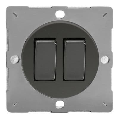 Varilight EG2I Euro Iridium Black VariGrid 2 Gang 10A 1 or 2 Way Rocker Light Switch