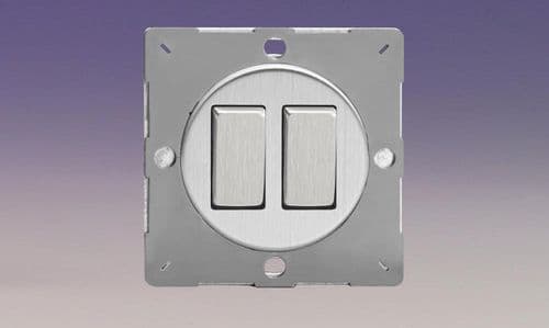 Varilight EG2S Euro Brushed Steel VariGrid 2 Gang 10A 1 or 2 Way Rocker Light Switch