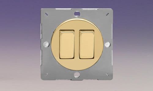 Varilight EG2V Euro Polished Brass VariGrid 2 Gang 10A 1 or 2 Way Rocker Light Switch