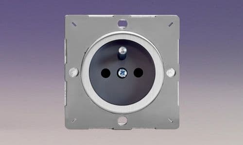 Varilight EG4FGS Euro Brushed Steel VariGrid 1 Gang 16A Flush Socket with Pin Earth Grey Insert