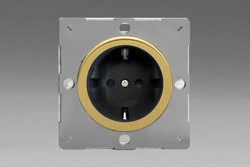 Varilight EG5FBB Euro Brushed Brass VariGrid 1 Gang 16A Flush Socket with Schuko Earth