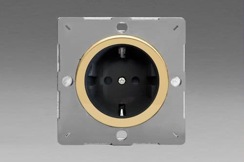 Varilight EG5FBV Euro Polished Brass VariGrid 1 Gang 16A Flush Socket with Schuko Earth
