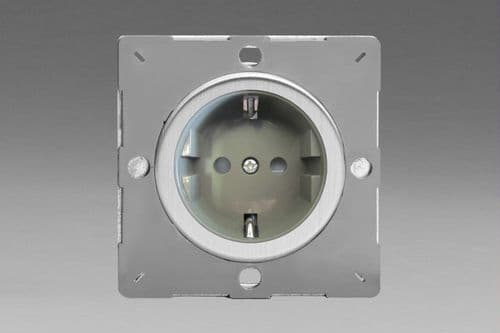 Varilight EG5FGS Euro Brushed Steel VariGrid 1 Gang 16A Flush Socket with Schuko Earth White Insert