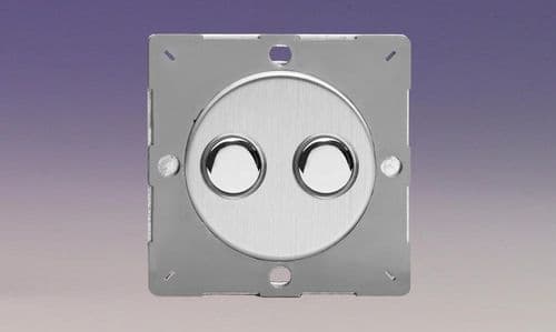 Varilight EGP2S Euro Brushed Steel VariGrid 2 Gang 6A 1 or 2 Way Push-On/Off Impulse Switch