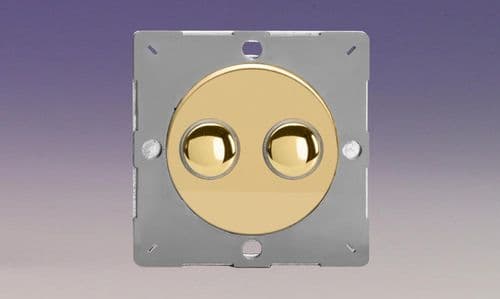 Varilight EGP2V Euro Polished Brass VariGrid 2 Gang 6A 1 or 2 Way Push-On/Off Impulse Switch