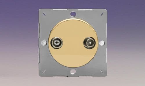 Varilight EGRTV2V Euro Polished Brass VariGrid 2 Gang Radio/TV Termination Socket