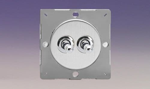 Varilight EGT2S Euro Brushed Steel VariGrid 2 Gang 10A 1 or 2 Way Toggle Light Switch
