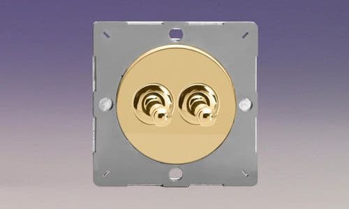 Varilight EGT2V Euro Polished Brass VariGrid 2 Gang 10A 1 or 2 Way Toggle Light Switch