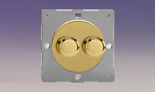 Varilight EGTP2B Euro Brushed Brass VariGrid 2 Gang 2-Way Push-On/Off Dimmer 40-250W V-Dim