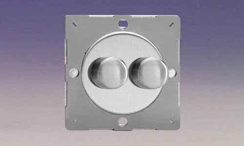 Varilight EGTP2S Euro Brushed Steel VariGrid 2 Gang 2-Way Push-On/Off Dimmer 40-250W V-Dim