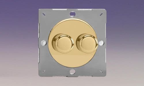 Varilight EGTP2V Euro Polished Brass VariGrid 2 Gang 2-Way Push-On/Off Dimmer 40-250W V-Dim