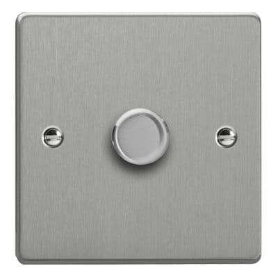 Varilight HDE3.BS Essential Brushed Steel 1 Gang 2W V-Dim Push On/Off Rotary Halogen Dimmer 60-400W