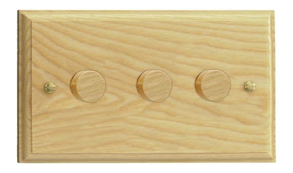 Varilight HK43A Kilnwood Ash 3 Gang 2-Way Push On/Off Dimmer 40-250W V-Dim