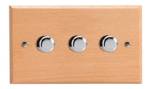 Varilight HK43BE Kilnwood Scandic Beech 3 Gang 2-Way Push On/Off Dimmer 40-250W V-Dim