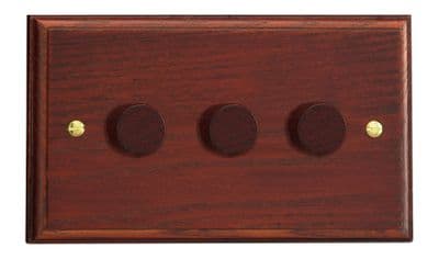 Varilight HK43M Kilnwood Mahogany 3 Gang 2-Way Push On/Off Dimmer 40-250W V-Dim