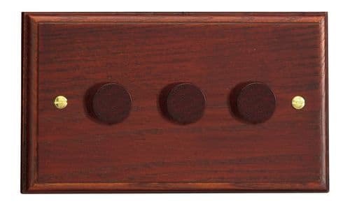 Varilight HK43M Kilnwood Mahogany 3 Gang 2-Way Push On/Off Dimmer 40-250W V-Dim