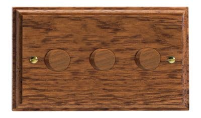 Varilight HK43MO Kilnwood Medium Oak 3 Gang 2-Way Push On/Off Dimmer 40-250W V-Dim