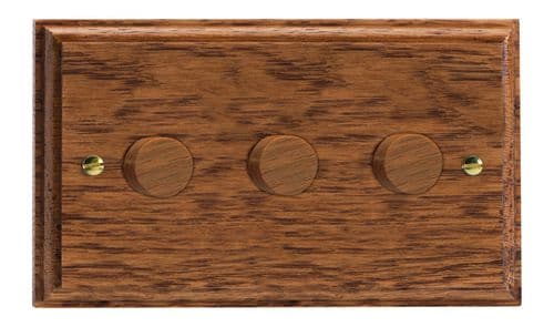 Varilight HK43MO Kilnwood Medium Oak 3 Gang 2-Way Push On/Off Dimmer 40-250W V-Dim