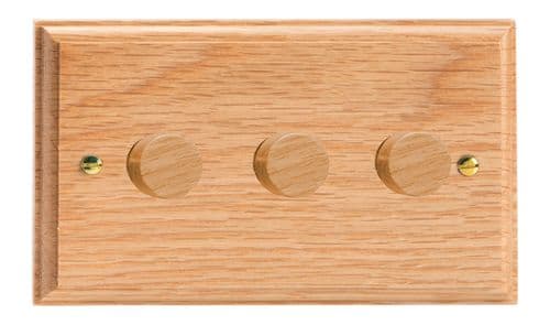 Varilight HK43O Kilnwood Oak 3 Gang 2-Way Push On/Off Dimmer 40-250W V-Dim
