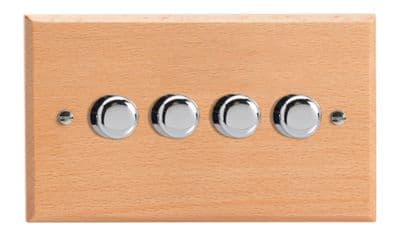Varilight HK44BE Kilnwood Scandic Beech 4 Gang 2-Way Push-On/Off Dimmer 40-250W V-Dim