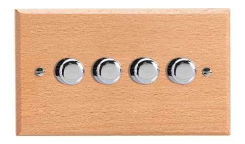 Varilight HK44BE Kilnwood Scandic Beech 4 Gang 2-Way Push-On/Off Dimmer 40-250W V-Dim