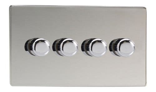Varilight JDCDP254S Screwless Polished Chrome 4 Gang 2-Way Push-On/Off LED Dimmer 0-120W V-Pro