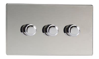 Varilight JDCDP303S Screwless Polished Chrome 3 Gang 2-Way Push On/Off LED Dimmer 0-120W V-Pro