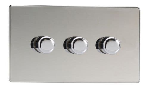 Varilight JDCDP303S Screwless Polished Chrome 3 Gang 2-Way Push On/Off LED Dimmer 0-120W V-Pro