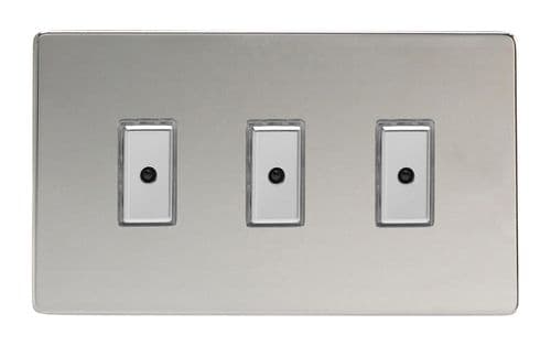 Varilight JDCE103S Screwless Polished Chrome 3 Gang V-Pro Remote/Touch Master LED Dimmer 0-100W