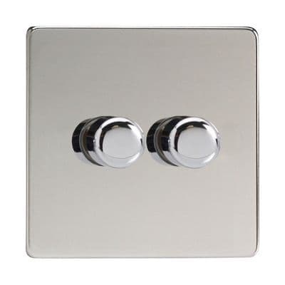 Varilight JDCP252S Screwless Polished Chrome 2 Gang 2-Way Push-On/Off LED Dimmer 0-120W V-Pro